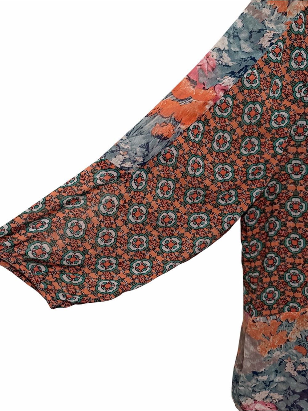 Anthropologie Fig and Flower Boho Peasant Top in Orange, Pink, Green, Blue Latge - Picture 2 of 9